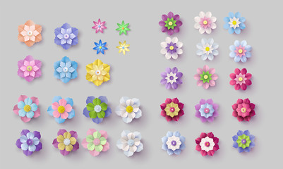 set of colorful paper flowers .