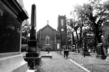 Tombs And Oak Trees At The Cemetery Located In Historic Grace Episcopal Church, St Francisville, Louisiana, USA.