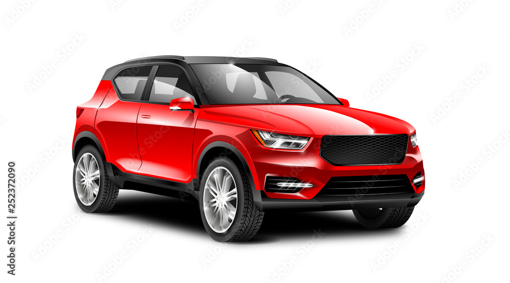 Red Generic SUV Car. Off Road Crossover On White Background With Isolated Path - obrazy, fototapety, plakaty 