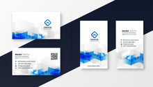 Abstract White And Blue Business Card Template Set