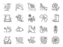 Spring Line Icon Set. Included Icons As Springtime, Season, New Born, Flower, Blooming And More.