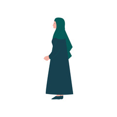 Sticker - Muslim Woman Character in Traditional Clothing, Side View Vector Illustration