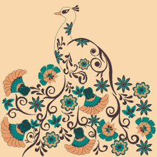Pattern With Embroidered Peacock And Flowers