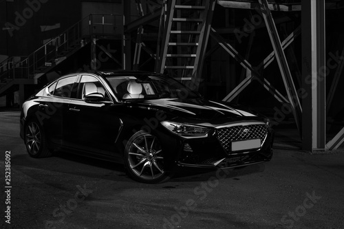 Four Door Sport Coupe Silhouette Of Black Sports Car With