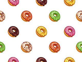 Wall Mural - Set of vector seamless illustrations of donuts.