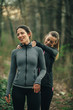 © GAGO IMAGES - Two young beautiful woman exercise in the forest