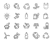 Set Of Eco Icons, Such As Clean Energy, Leaf, Recycle, Plastic