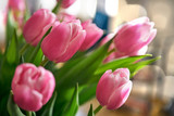 Fototapeta Tulipany - Bukiet różowych tulipanów