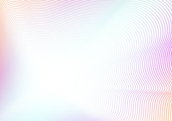 Pastel striped background. Colored squiggle thin curves. Turquoise, purple, orange gradient. Energetic line art pattern, flash effect. Concept of perspective. Vector abstract frame. EPS10 illustration