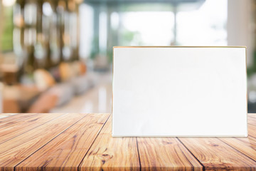 Aufkleber - Stand Mock up Menu frame card or Noticeboard on blurred background interior view inside reception hotel or modern hallway for design key visual layout design