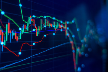 Stock market trading graph and candlestick chart for financial investment concept. Abstract finance background.