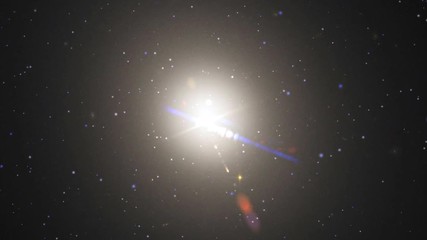 Wall Mural - Rotating stars around elliptical galaxy in outer space, bright light and lens flare. Contains public domain image by Nasa