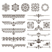 Ornaments Elements Floral Retro Corners Frames Borders Stickers Art Deco Design Illustration White Background