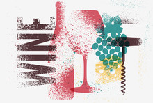 Wine Typographical Vintage Grunge Stencil Splash Style Poster Design. Retro Vector Illustration.