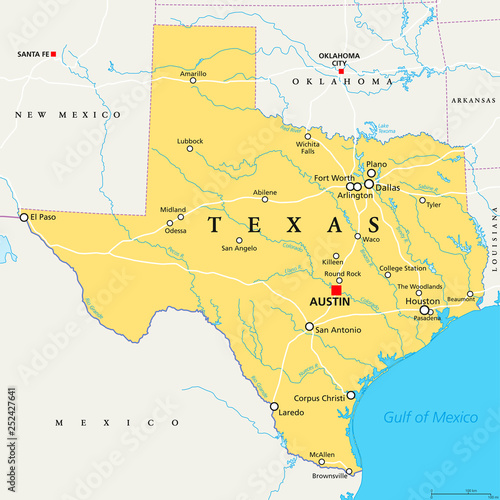 Texas Political Map With Capital Austin Borders Important