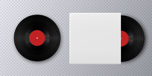Realistic Vinyl Record With Cover Mockup. Gramophone Vinyl Record With Label. 