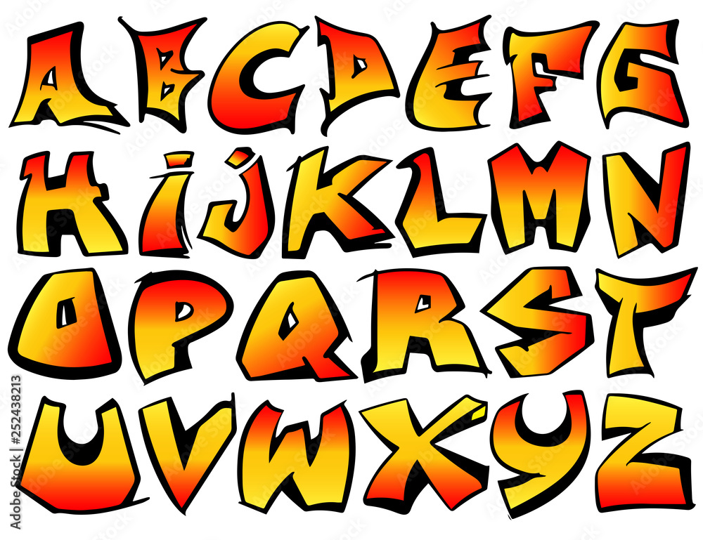 English alphabet vector from A to Z in graffiti gradient color ...