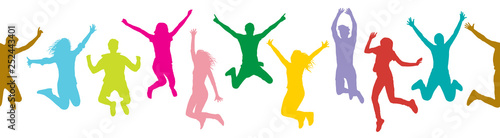 Photographie Seamless pattern of jumping people (crowd), silhouette colorful