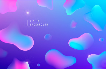 Wall Mural - Vector abstract liquid flow background. Fluid gradient 3d shapes composition. Futuristic design poster, landing page, illustration. Blue, purple, pink