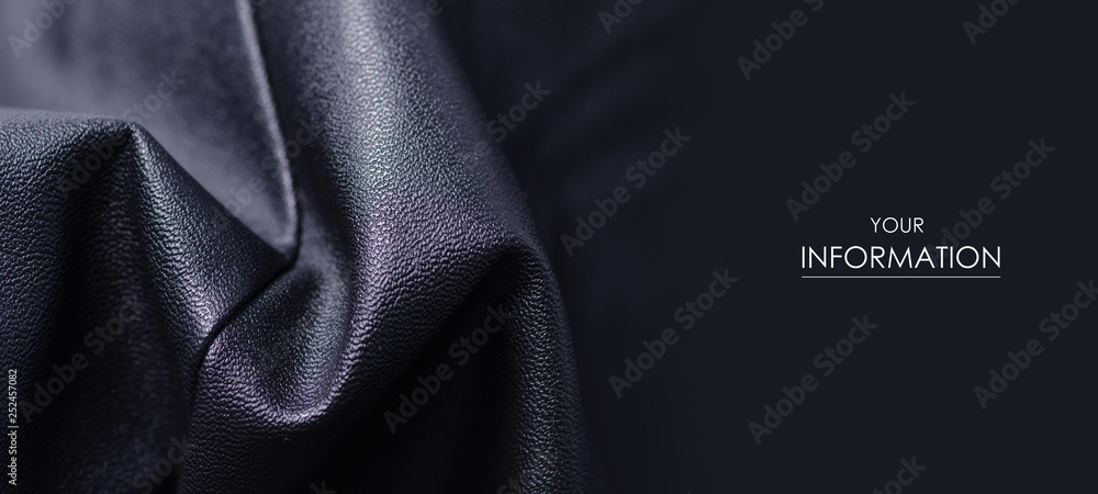 Black leather fabric textile material texture pattern macro blur background - obrazy, fototapety, plakaty 