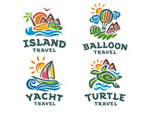 Vector Set Of 4 Logos. Travel Illustration Templates.