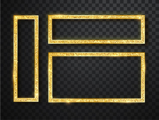 Wall Mural - gold shiny glowing frame set . vector gold banners with a place for inscriptions isolated on transpa