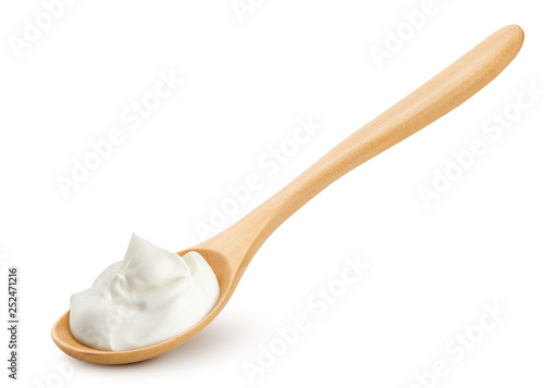 Fotomural sour cream in glass, mayonnaise, yogurt, isolated on white background, clipping