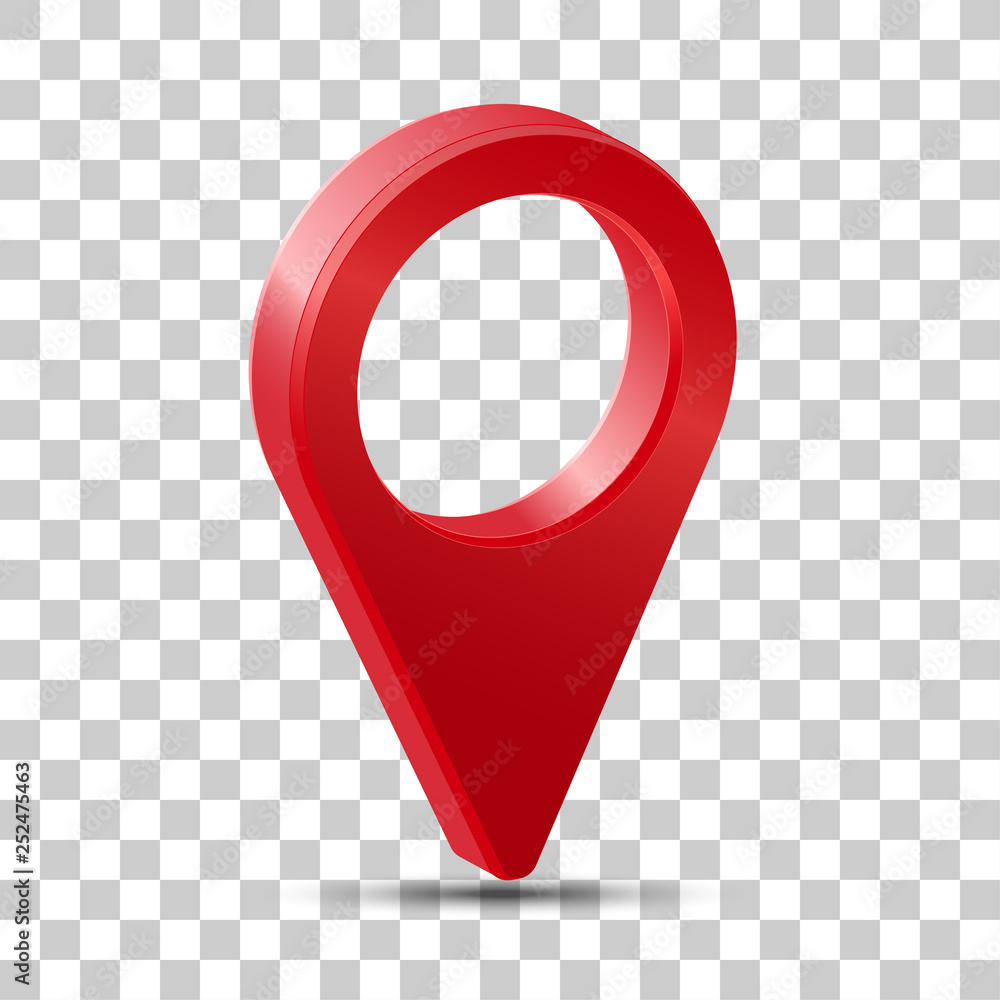 Realistic 3d pointer of map. Red map marker icon in vector.