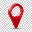 Realistic 3d pointer of map. Red map marker icon in vector.