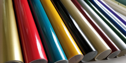 Group of colourful vinyl rolls