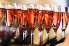 Glasses With Champagne Or Wine At The Event. Catering Concept