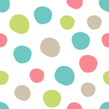 Geometrical Background With Uneven Circles. Abstract Round Seamless Pattern. Hand Drawn Colorful Dots Pattern On White Background. Vector Illustration.