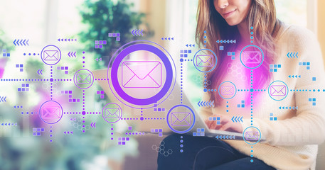 Emails with woman using her laptop computer