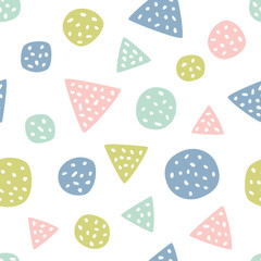 Wall Mural - Childish seamless pattern with triangles and polka dots. Creative texture for fabric
