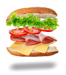 sandwich with flying ingredients