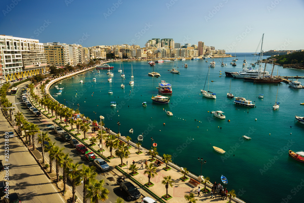 Aerial view to Sliema, Malta - obrazy, fototapety, plakaty 