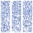 © Roman - Vector set of pirates children's drawings icons in doodle style. Painted, colorful, pictures on a piece of linear paper on white background.
