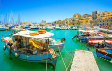 Boats In The Old Port Of Heraklion, Crete, Greece.