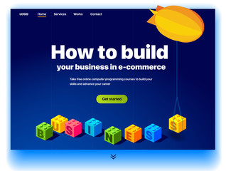 Wall Mural - website providing the service of how to build your business in e-commerce. concept of landing page f