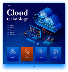 Wall Mural - cloud technology website. concept of a landing page for data center. website providing the service o