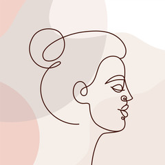 Aufkleber - Vector illustration in continuous line style - minimalistic female portrait