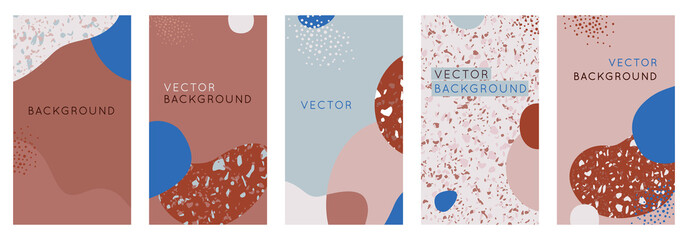 Vector set of abstract creative backgrounds in minimal trendy style with copy space for text - design templates for social media stories and bloggers - simple, stylish designs for invitations, packagi