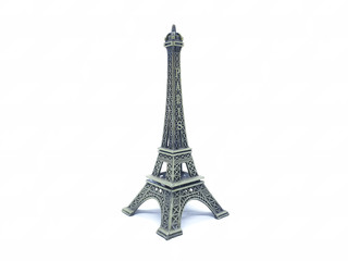 beautiful stylish eiffel tower of france europe model statue toys in white isolated background