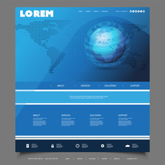 Wall Mural - Blue Website Design for Your Business with Earth Globe and World Map 
