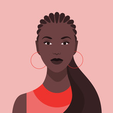 Portrait Of An African Girl With Fashionable Hairstyle. Diversity. Nations And Races. Vector Flat Illustration