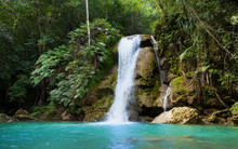 A Little Waterfall In The Centre Of Tropics Of Samana, Dominican Republic.