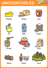 Wall Mural - Nouns the can be uncountable - Worksheet for education.