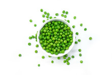 Green Peas On White Bowl On White Background.