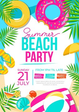 Wall Mural - Summer beach party poster. Summer party colorful invitation. Vector summer background
