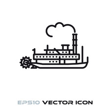 Vintage Steamboat Vector Line Icon